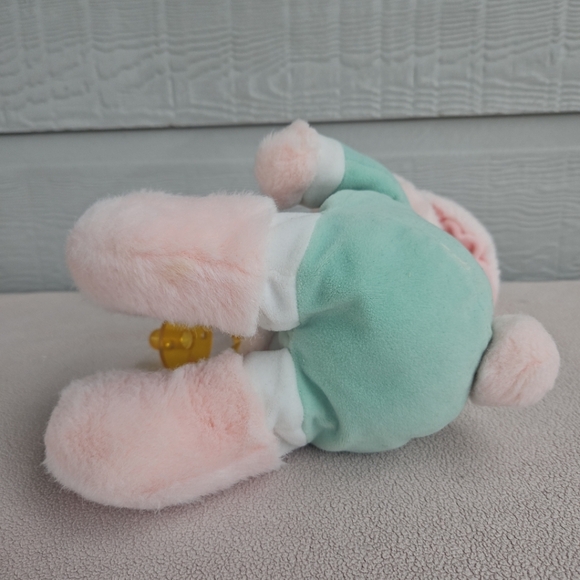 Vintage Pink Bunny with Pacifier Plush 12" Green Pink Heart Stuffed Rabbit Baby - Picture 8 of 9